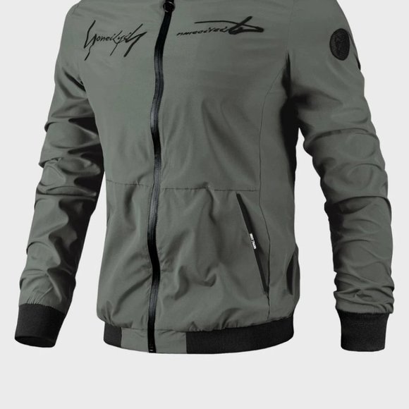 Dark Green Casual Men's Bomber Jacket - Picture 2 of 6